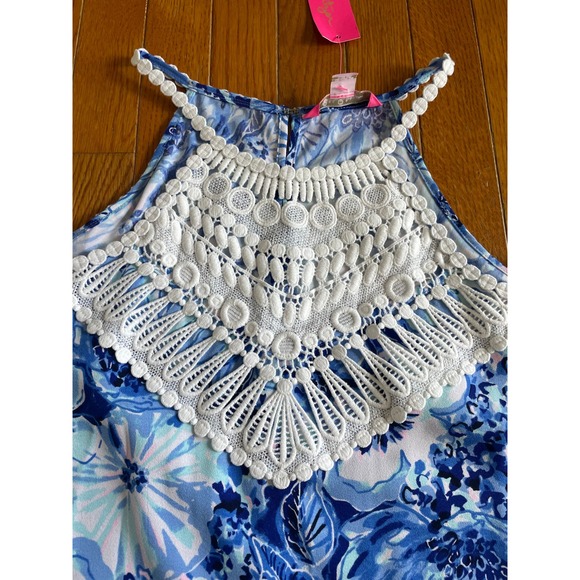 Lilly Pulitzer Dress Women 6 Blue Pearl Soft Shift Crochet Lace Boho Halter NWT - Picture 10 of 10
